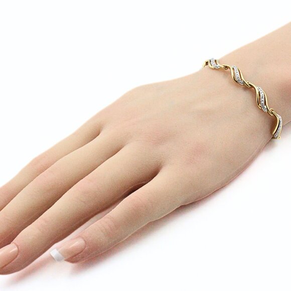 Exquisite PAJ China Diamond Accent 18K Gold Plated Sterling Silver Tennis Bracel - Picture 9 of 12